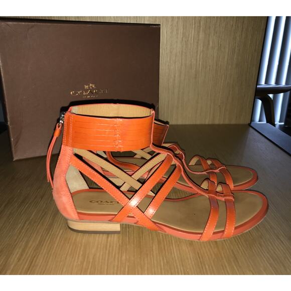 Coach Orange Ankle Wrap Zipper Back Sandals 6.5 with BOX - Picture 2 of 7